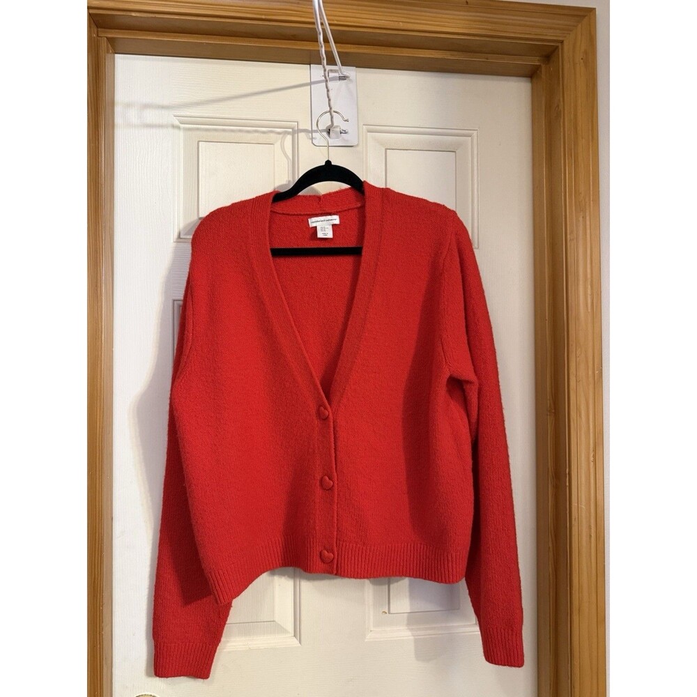 Cupcakes and Cashmere Red Heart Button Cardigan XL V-Neck Sweater